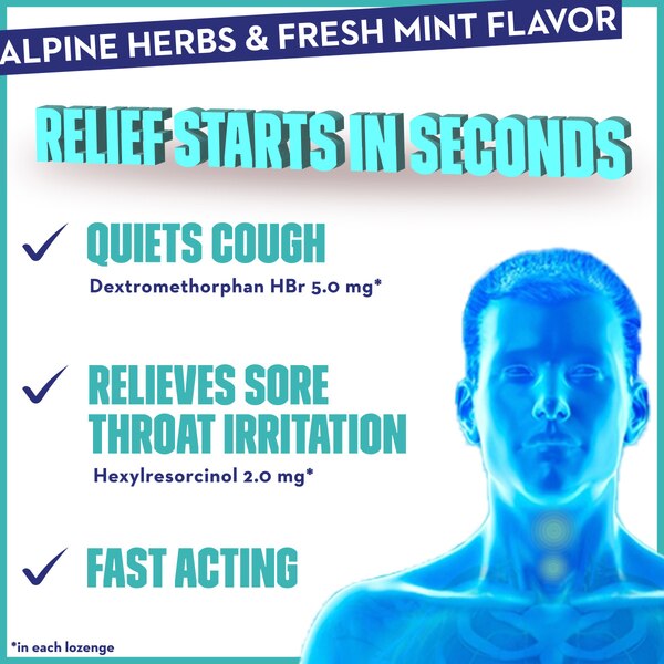 Mucinex InstaSoothe Sore Throat + Cough Relief Medicated Lozenges, Alpine Herbs & Fresh Mint, 40 CT