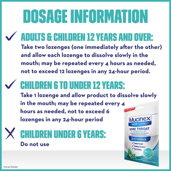 Mucinex InstaSoothe Sore Throat + Cough Relief Medicated Lozenges, Alpine Herbs & Fresh Mint, 40 CT