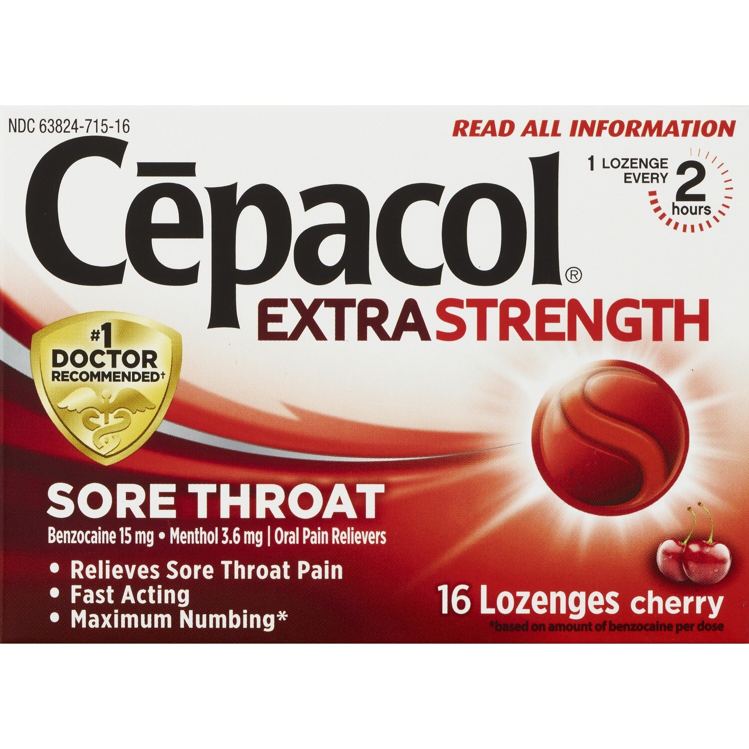 Cepacol Extra Strength Sore Throat Relief Lozenges, 16 CT image.