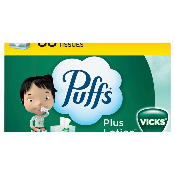 Puffs Plus Lotion with the Scent of Vick's Facial Tissues, 1 Family Size Box, 88 Tissues Per Box