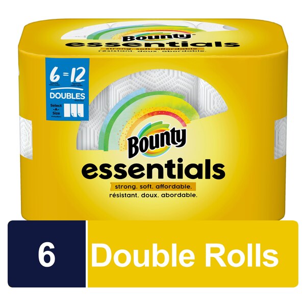 Bounty Essentials Select-A-Size Paper Towels, 6 Double Rolls, White, 108 Sheets Per Roll