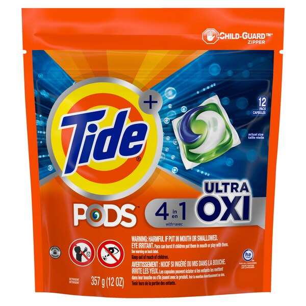 Tide + Pods 4-In-1 Ultra Oxi Laundry Detergent Pacs, 12 ct 