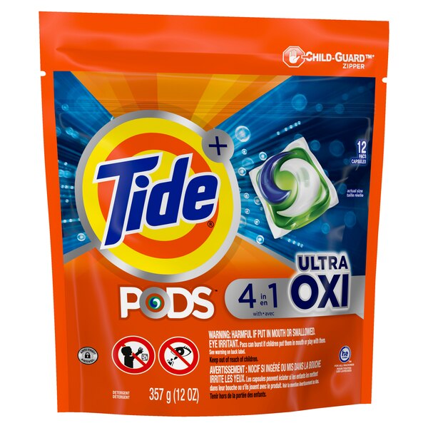 Tide + Pods 4-In-1 Ultra Oxi Laundry Detergent Pacs, 12 ct 