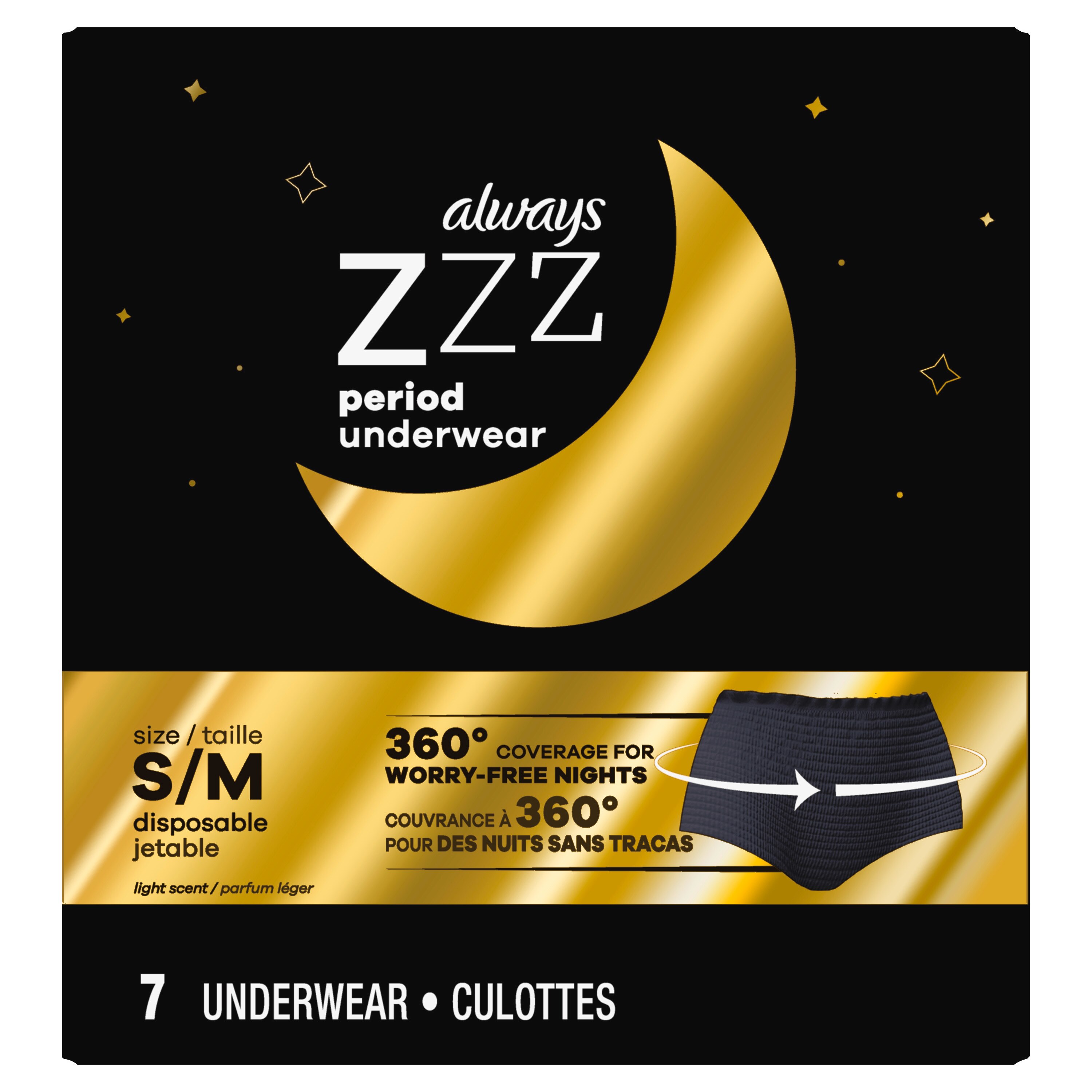 Always ZZZ Overnight Disposable Period Underwear for Women, 7 CT