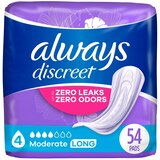 Always Discreet Incontinence Pads 4 Drop Absorbancy, Long, 54 CT, thumbnail image 1 of 9