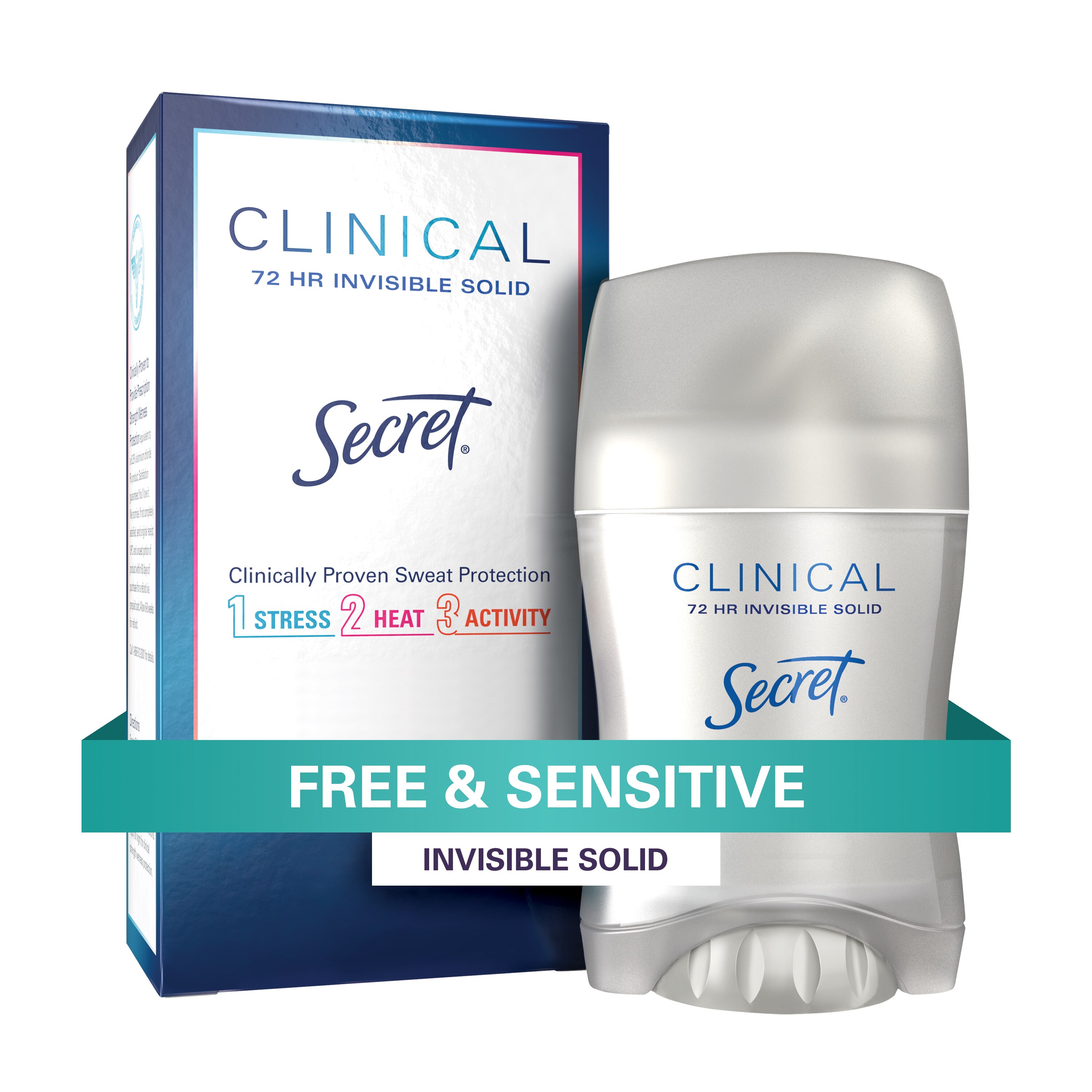 Secret Clinical Strength 72-Hour Antiperspirant & Deodorant Stick, Free & Sensitive, 1.6 OZ