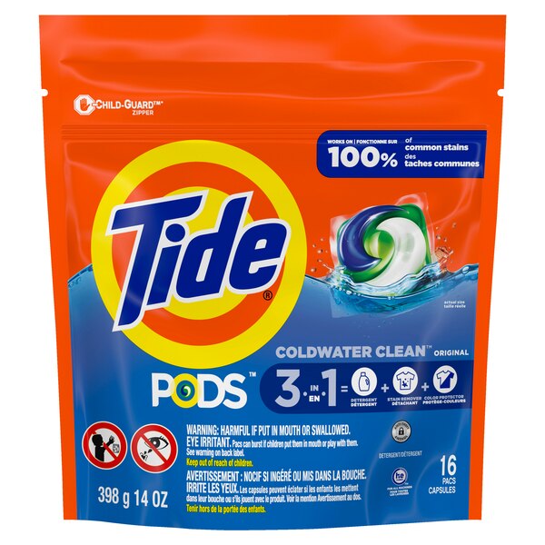 Tide PODS Liquid Detergent Pacs, Original Scent, 16 ct