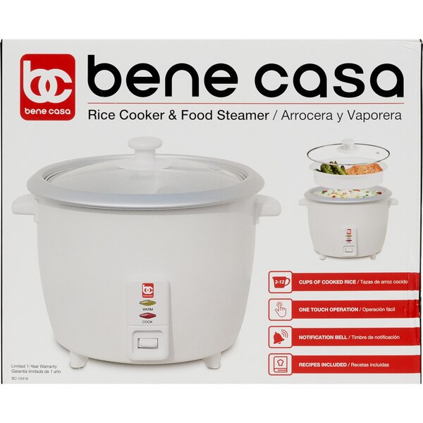 Bene Casa Rice Cooker, White, 6 CUP (uncooked)/ 12 CUP (cooked)