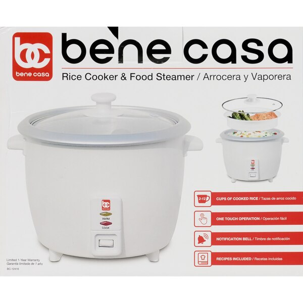 Bene Casa Rice Cooker, White, 6 CUP (uncooked)/ 12 CUP (cooked)