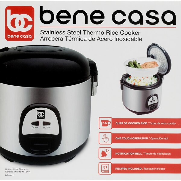Bene Casa Thermo Rice Cooker, Stainless Steel, 7 CUP (uncooked)/ 14 CUP (cooked)