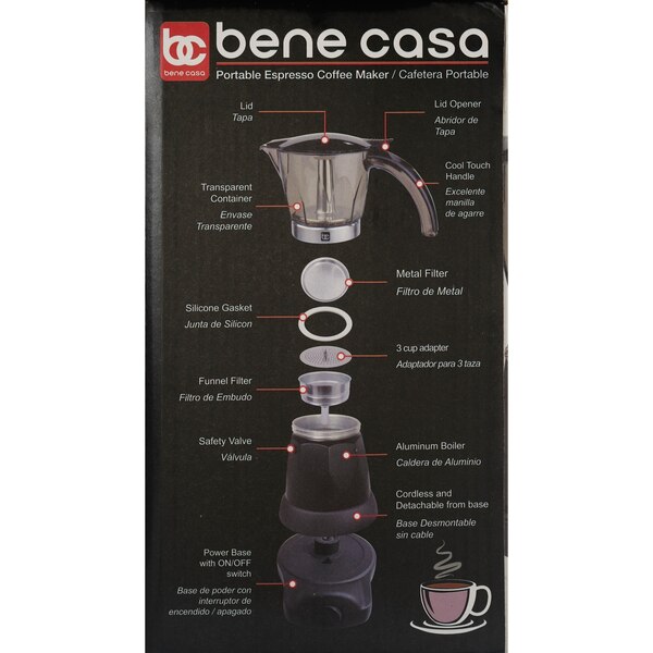 Bene Casa Electric Espresso Maker/Cafetera, Black, 6 CUP