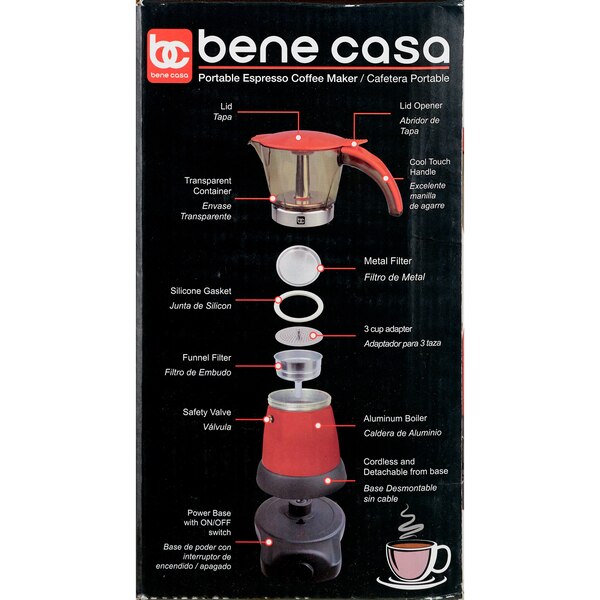 Bene Casa Electric Espresso Maker/Cafetera, Red, 6 CUP