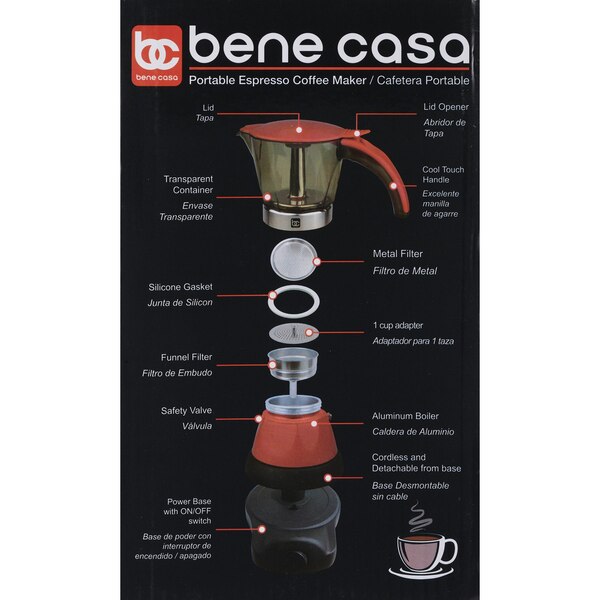 Bene Casa Electric Espresso Maker/Cafetera, Red, 3 CUP