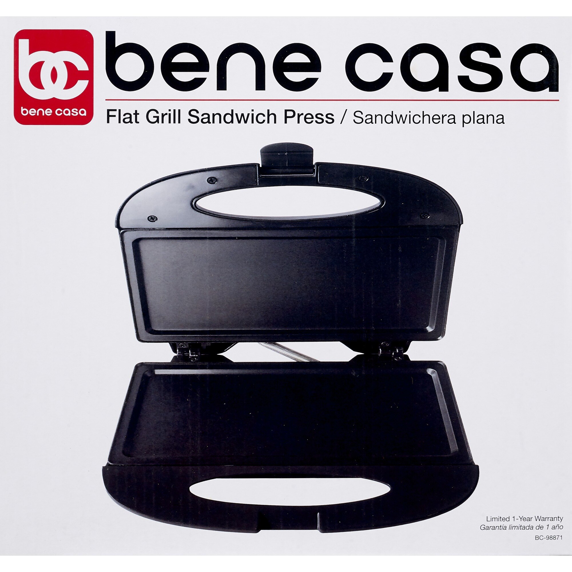 Bene Casa Flat Sandwich Press, Black image.