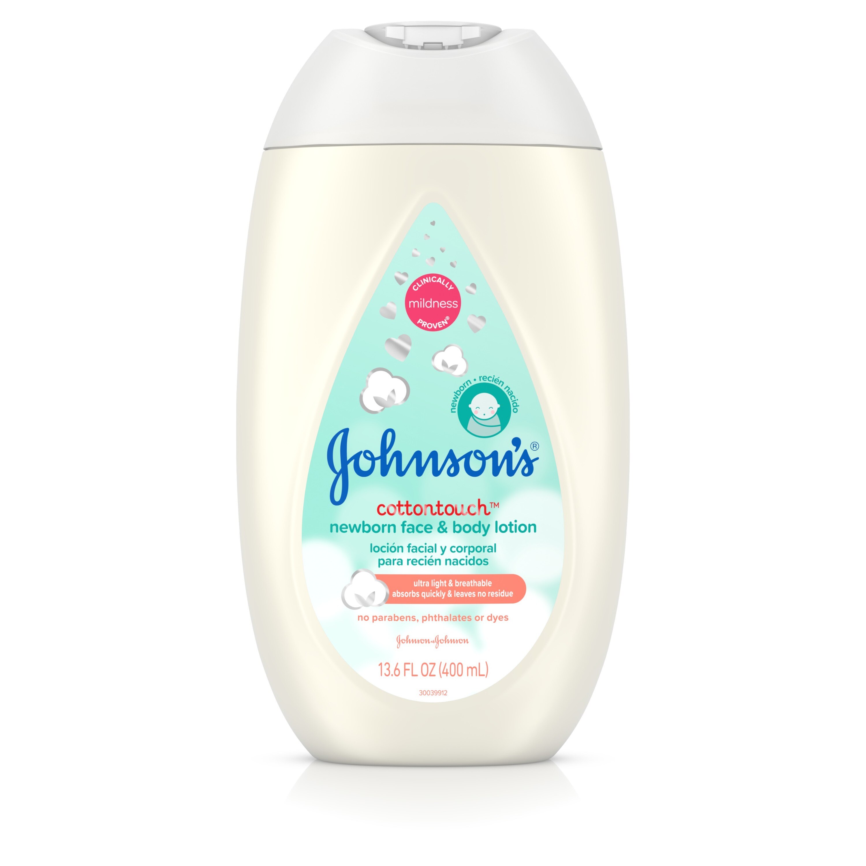 Johnson's Cottontouch Newborn Face & Body Lotion, 13.6 FL OZ image.