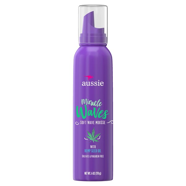 Aussie Miracle Waves Soft Wave Mousse with Hemp Seed Oil, Paraben Free, Sulfate Free, 6 OZ