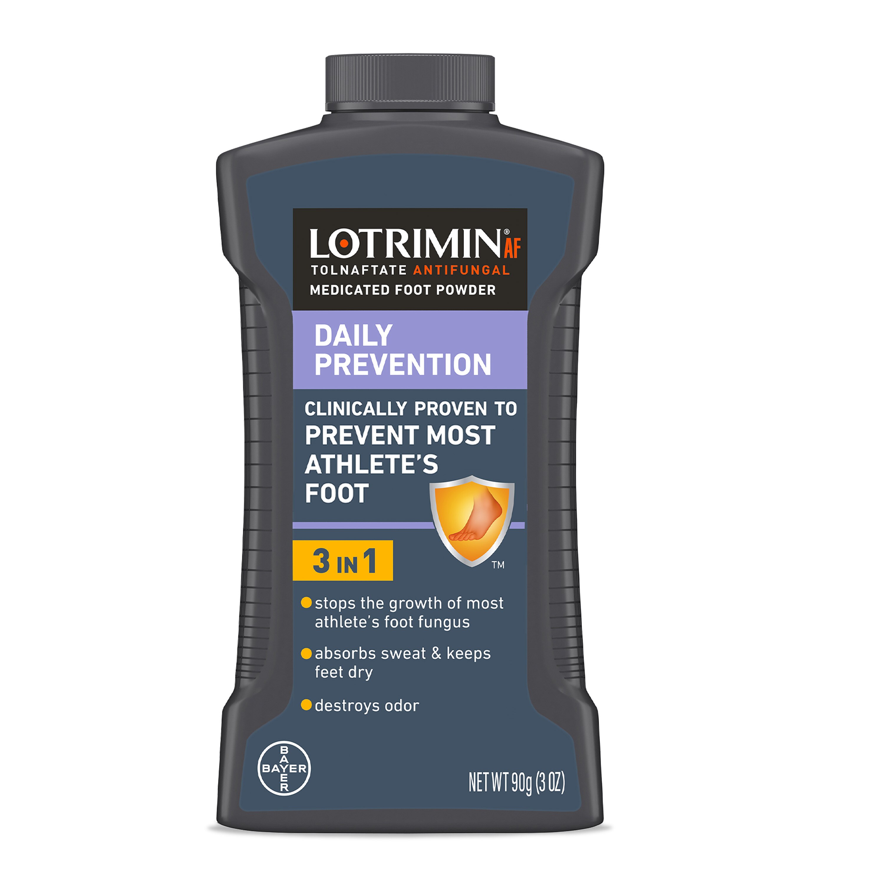 Lotrimin AF Tolnaftate Antifungal Daily Prevention Medicated Foot Powder, 3 OZ