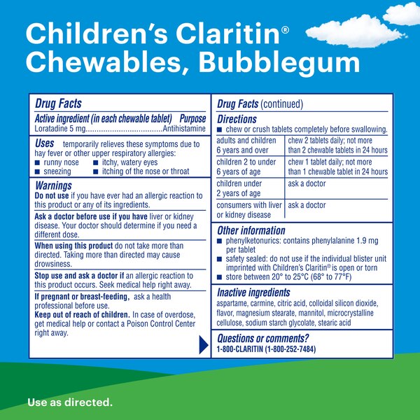 Children's Claritin Allergy Relief Chewable Tablets Bubble Gum