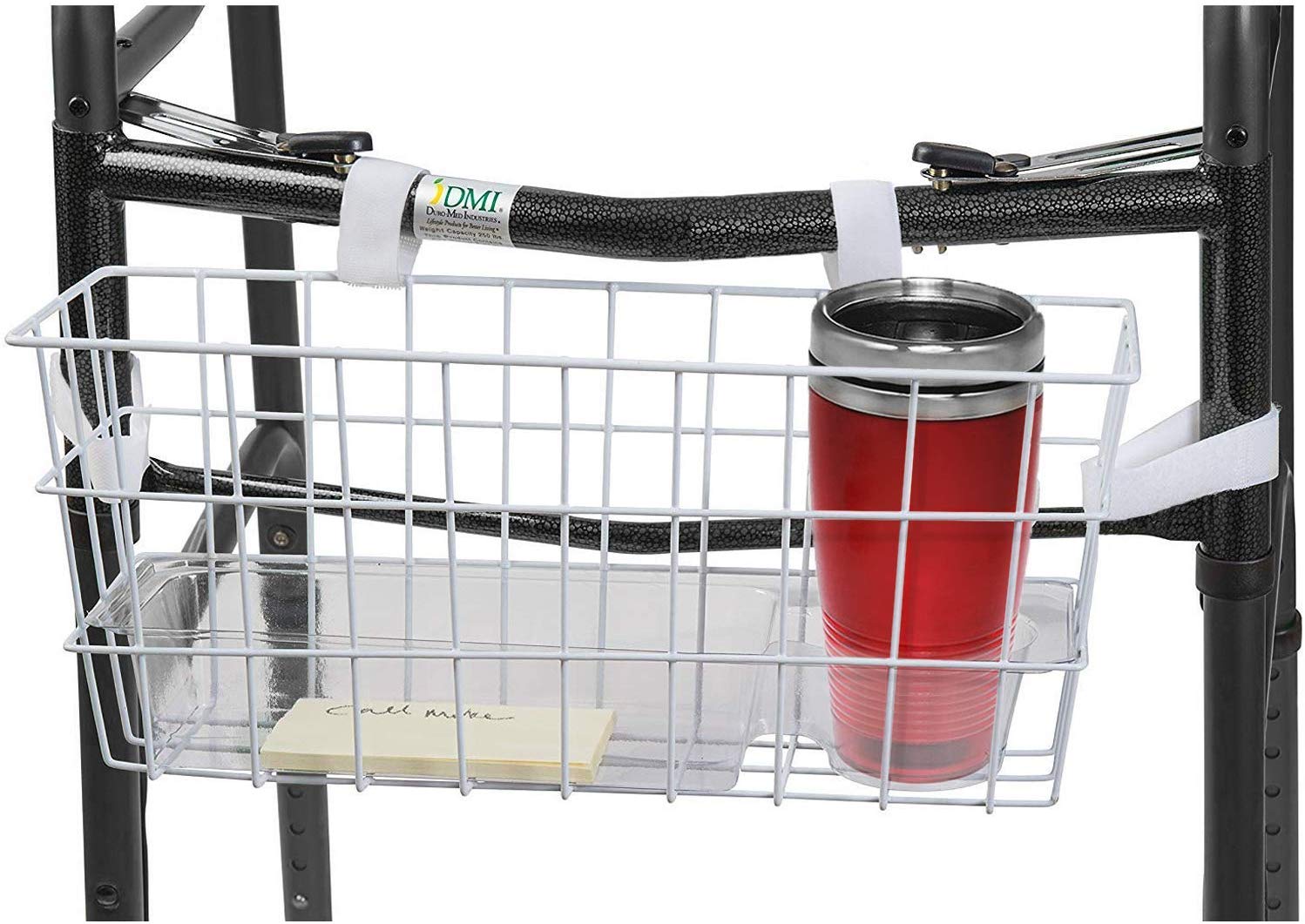 HealthSmart Universal Walker Basket with Plastic Insert Tray and Cup Holder