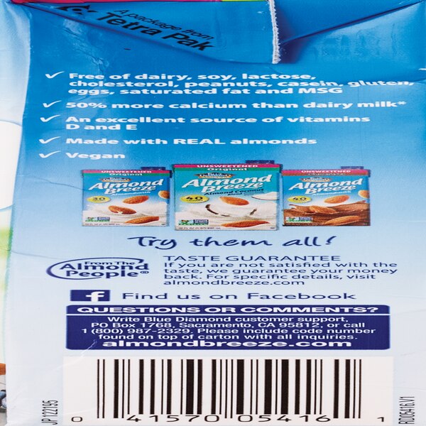 Blue Diamond Almond Breeze Unsweetened Almond Milk, 32 OZ