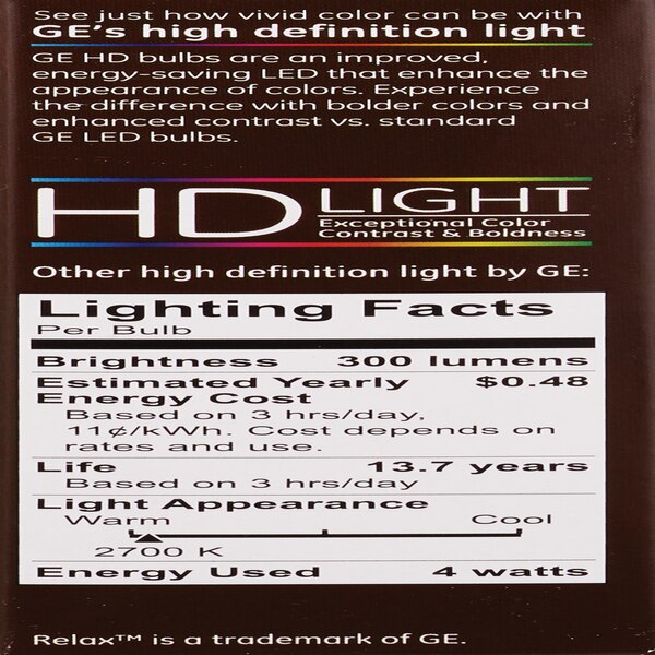 GE Relax HD 40W Soft White LED Light Bulbs, LED CAM, 2 CT