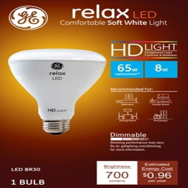 GE Relax HD 65W LED Light Bulb, LED BR30, 1 CT