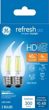 GE Refresh HD 40W Clear LED Light Bulbs, LED CAM, 2 CT