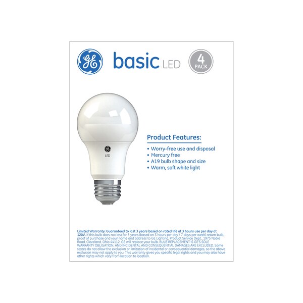 GE Basic Soft White LED 40W Replacement White General Purpose A19 Light Bulbs, 4 ct