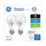 GE Basic Daylight LED 75W Replacement White General Purpose A19 Light Bulbs, 2 ct, thumbnail image 1 of 3