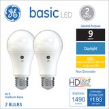 GE Basic Daylight LED 100W Non-Dimmable Light Bulbs, A19, 2 CT, thumbnail image 1 of 3