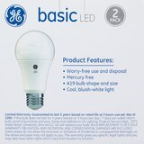 GE Basic Daylight LED 100W Non-Dimmable Light Bulbs, A19, 2 CT, thumbnail image 2 of 3