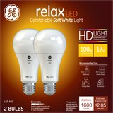GE Relax HD 100W LED Light Bulbs, A21, 2 CT, thumbnail image 1 of 3