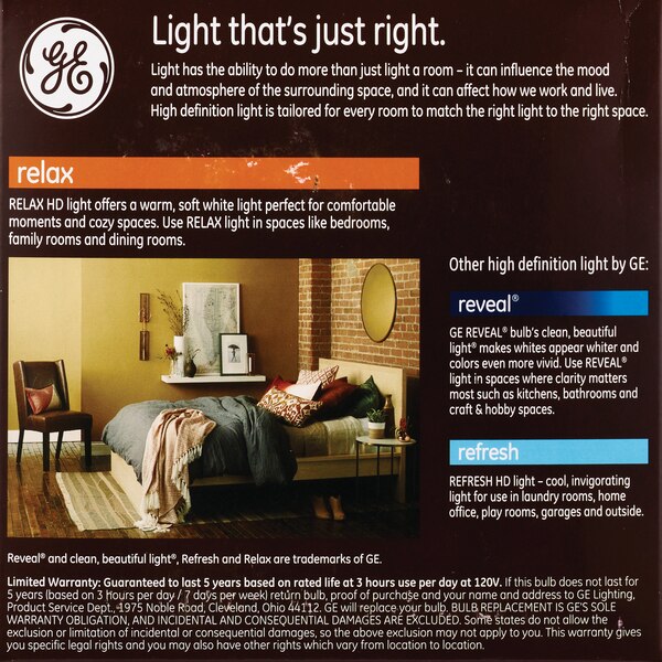 GE Relax HD 100W LED Light Bulbs, A21, 2 CT