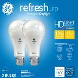 GE Refresh Daylight HD 100W LED Light Bulbs, A21, 2 CT, thumbnail image 1 of 3