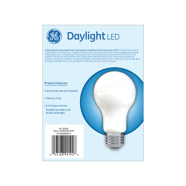 GE Daylight LED 60W Replacement Frosted General Purpose A19 Light Bulbs (4-Pack)