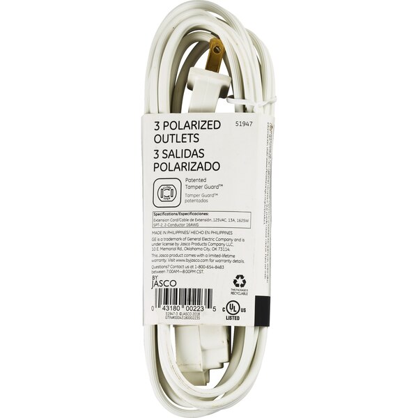 GE 9' Indoor Extension Cord, White