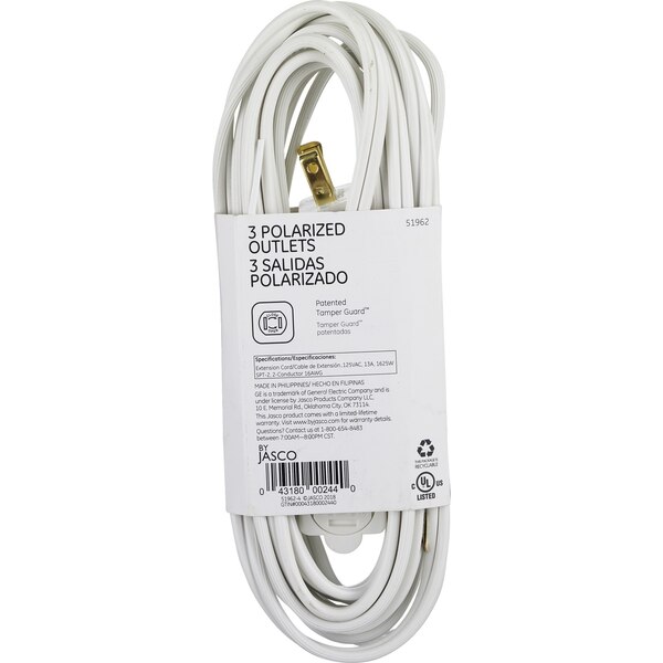GE 15' Indoor Extension Cord, White