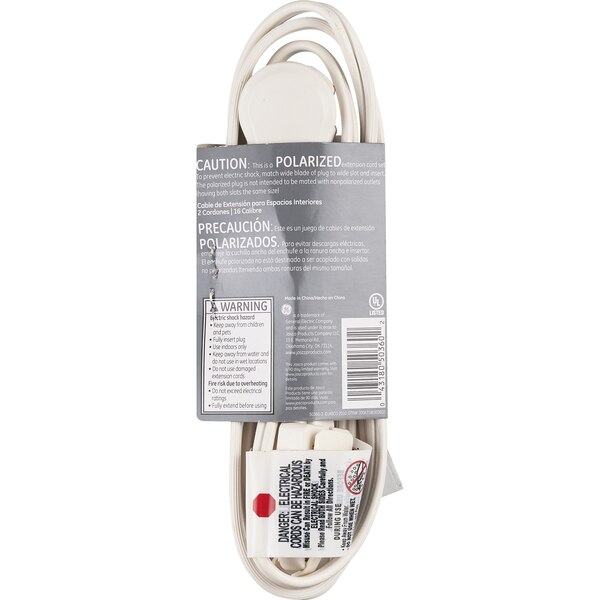 GE Wall Hugger 6' Indoor Extension Cord, White