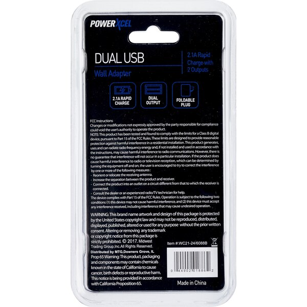 PowerXcel Dual USB Wall Adapter, Blue