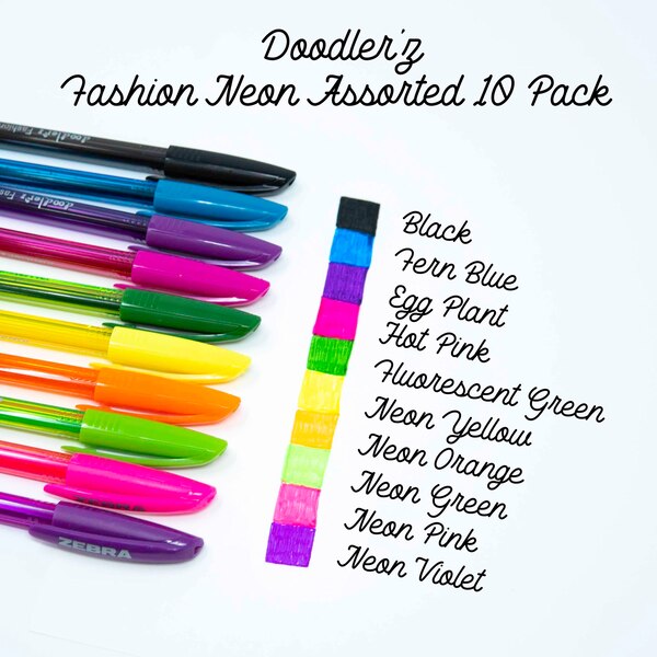 Zebra Pen Doodlerz Gel Stick Pen, 1.0mm Medium, Assorted Neon Colors, 10 CT