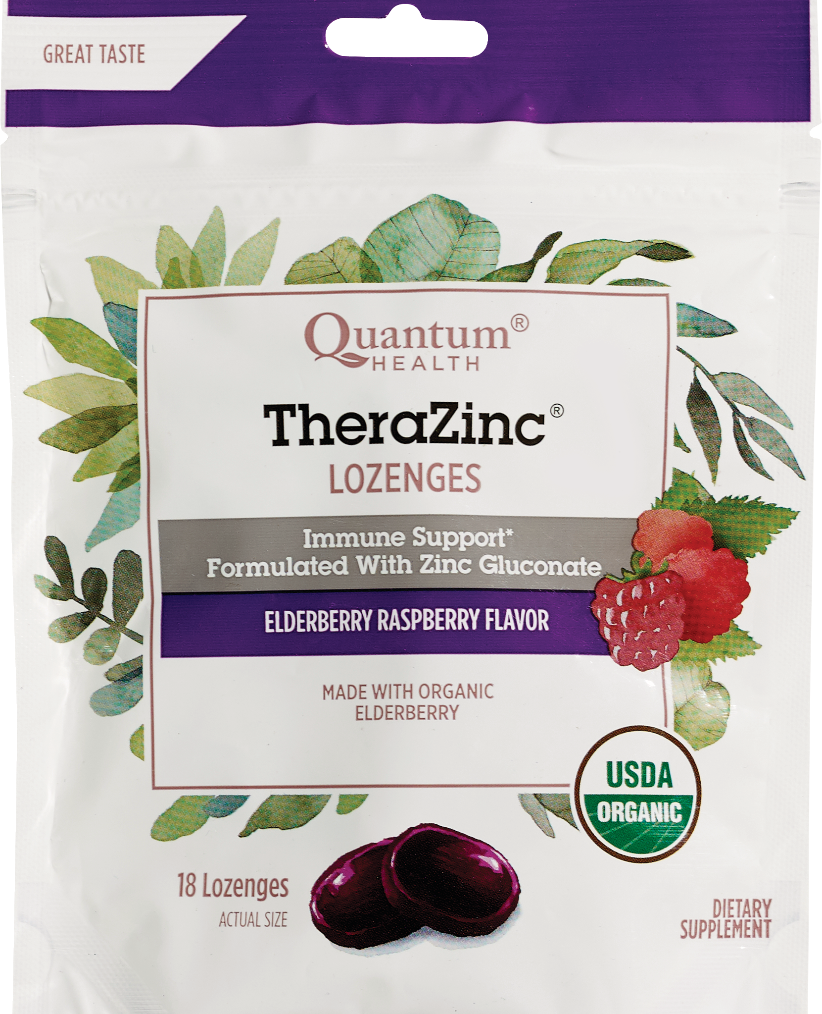 Thera Zinc Elderberry Raspberry Lozenges, 18 CT