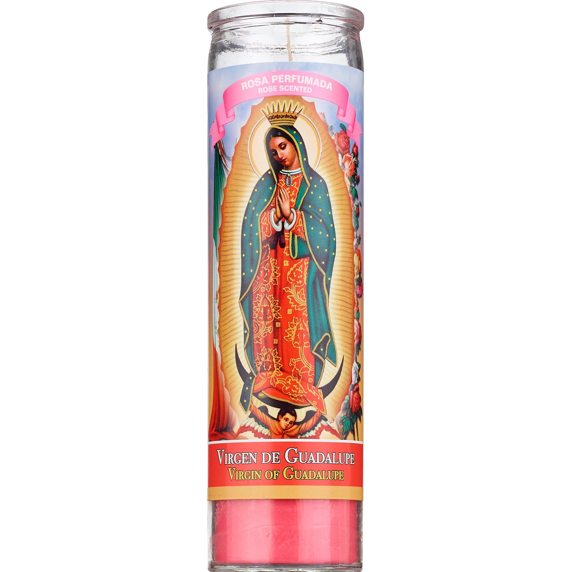 Prayer Candle, Virgen de Guadalupe White Wax, 8"