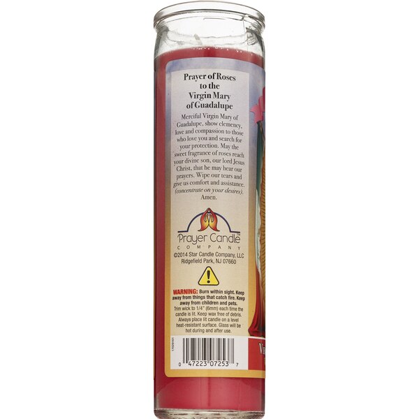 Prayer Candle, Virgen de Guadalupe White Wax, 8"