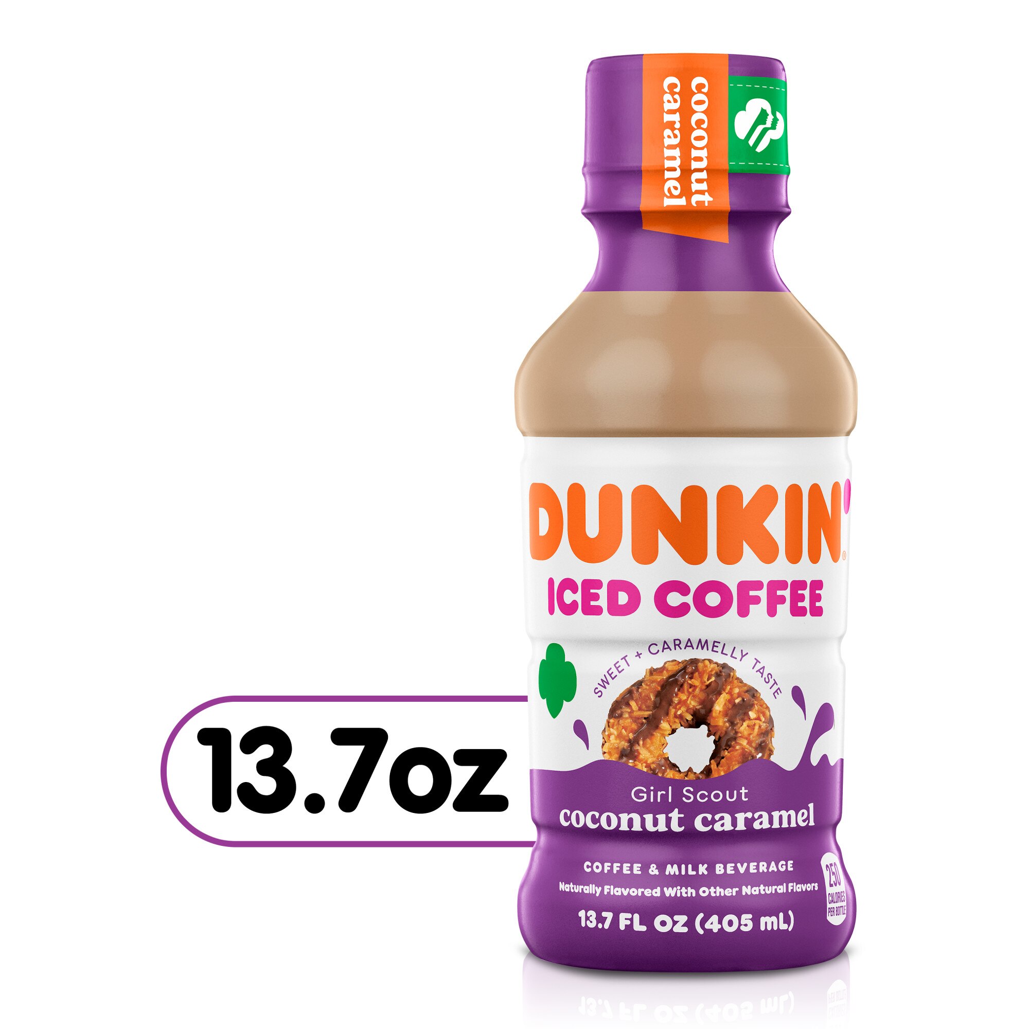 Dunkin' Girl Scout Coconut Caramel Iced Coffee, 13.7 fl oz image.