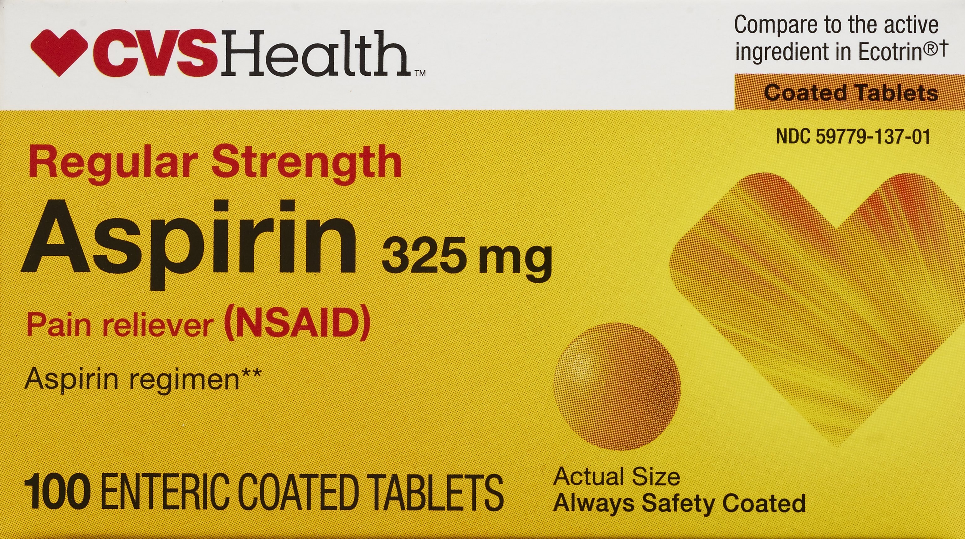 CVS Health Regular Strength Aspirin 325 MG Enteric Coated Tablets