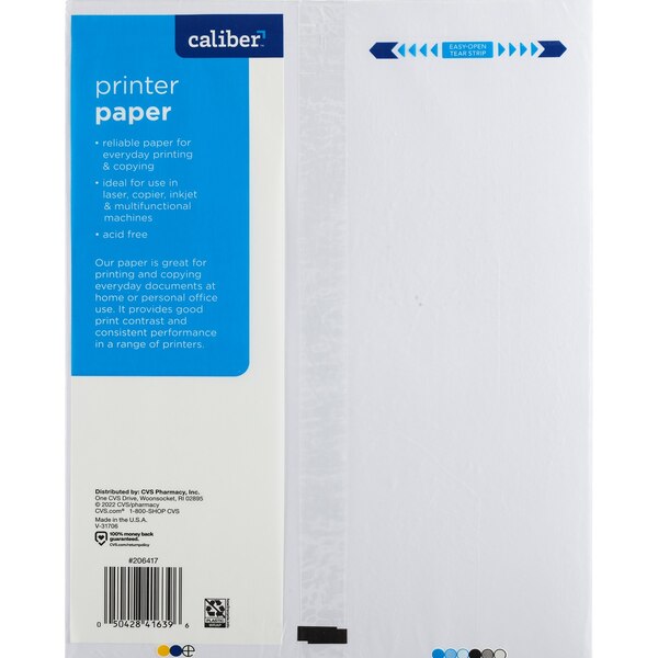 Caliber Printer Paper,  8 1/2"" x 11"", 20 Lb., 92 Bright