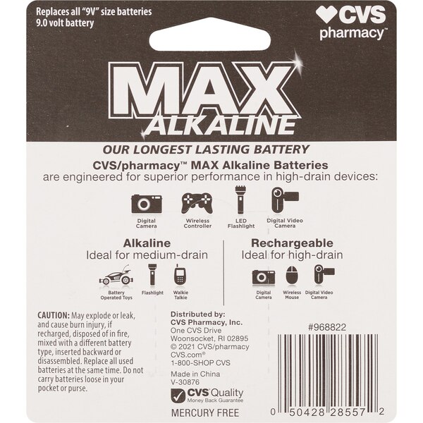 CVS Max Alkaline Battery 9V