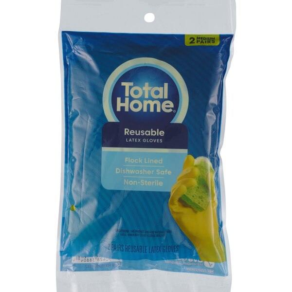 Total Home Household Latex Gloves Medium, 2 ct