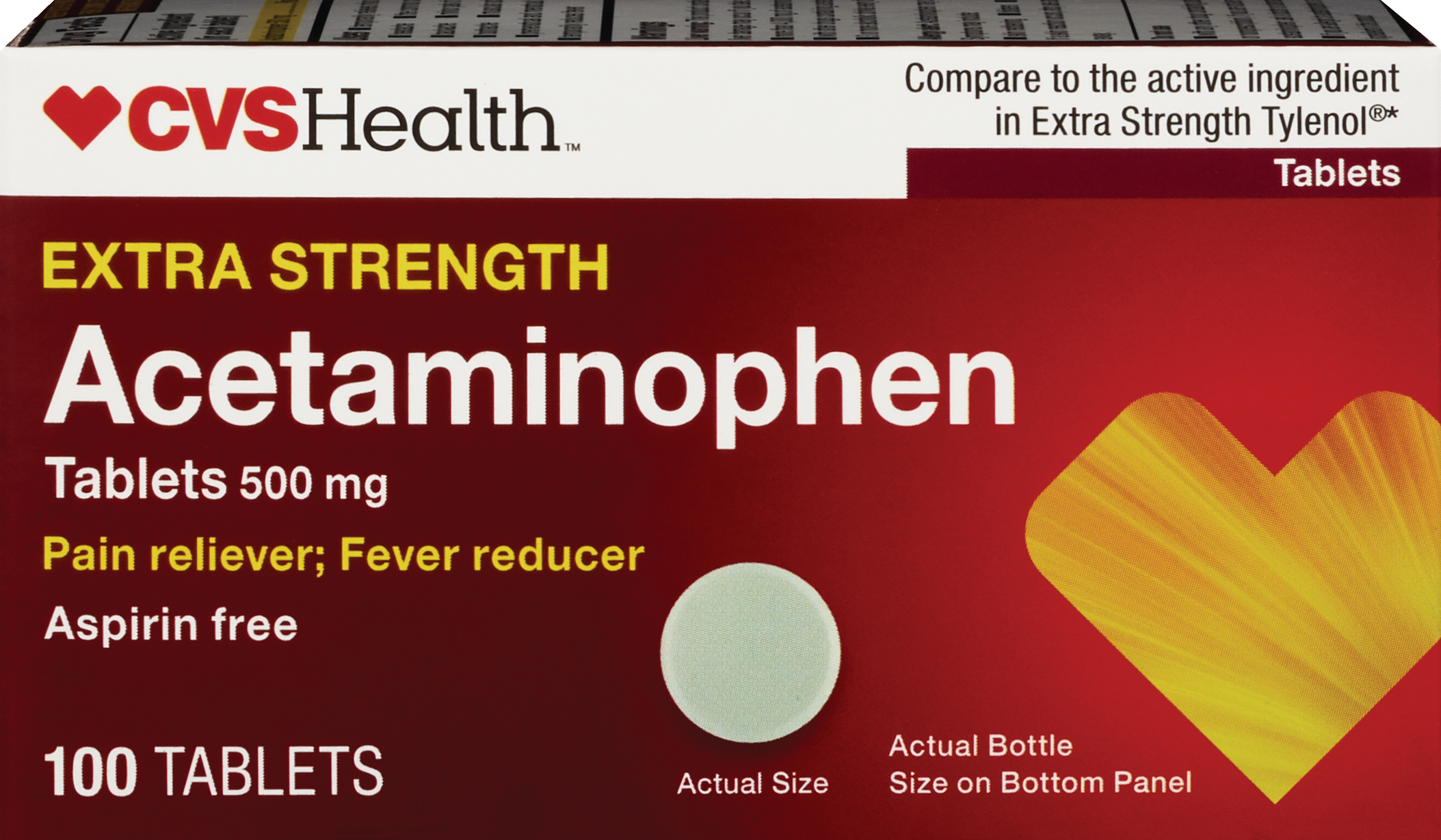 CVS Health Extra Strength Acetaminophen Pain Reliever & Fever Reducer 500 MG Tablets, 100 CT