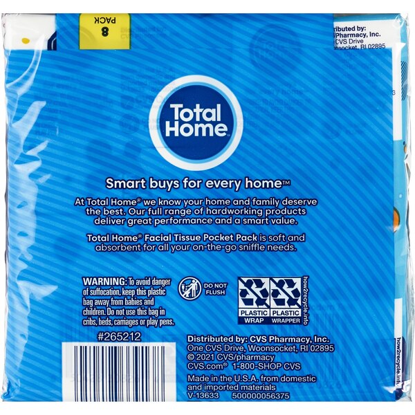 Total Home Facial Tissue Soft & Strong, 8 ct